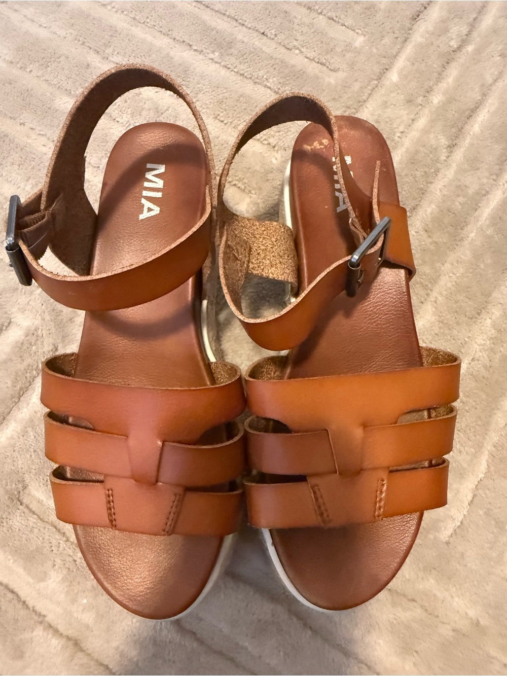 MIA Tan Leather Strappy Slingback Sandals